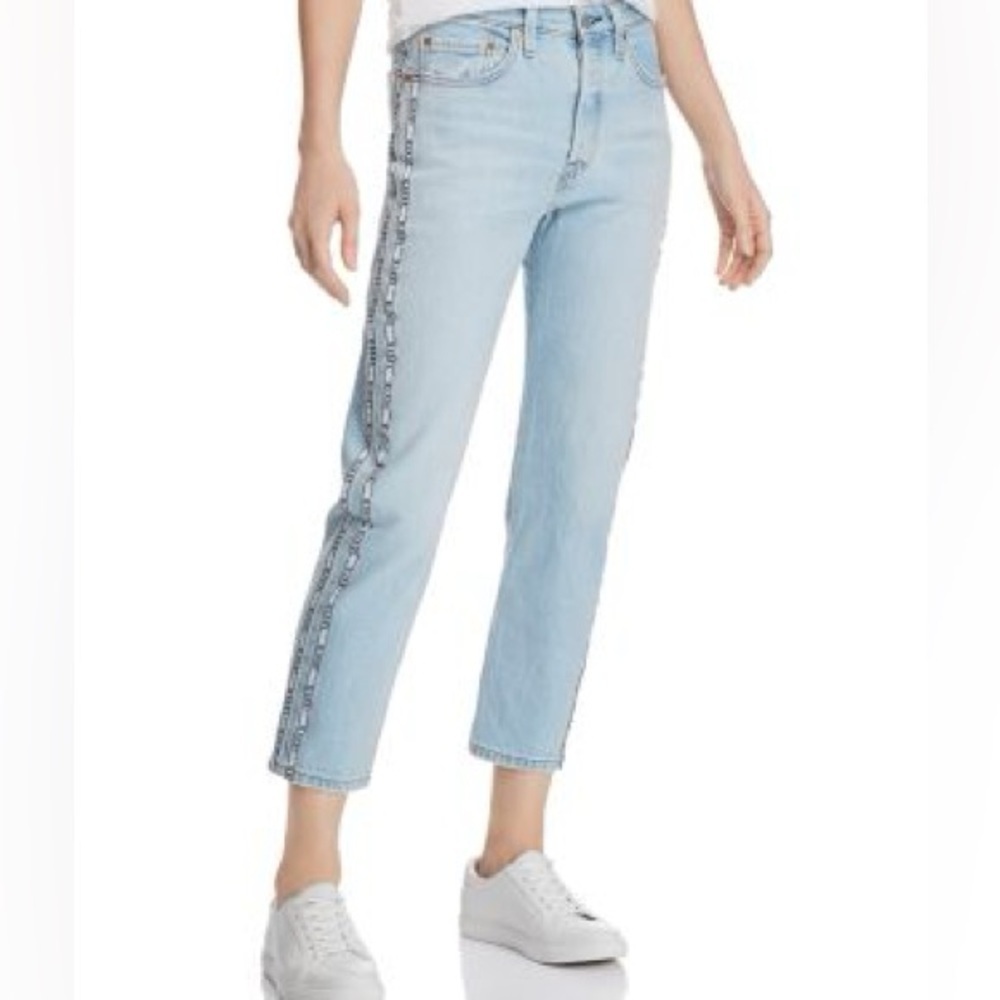 501 Crop Straight-Leg Jeans in Dibs with Tape